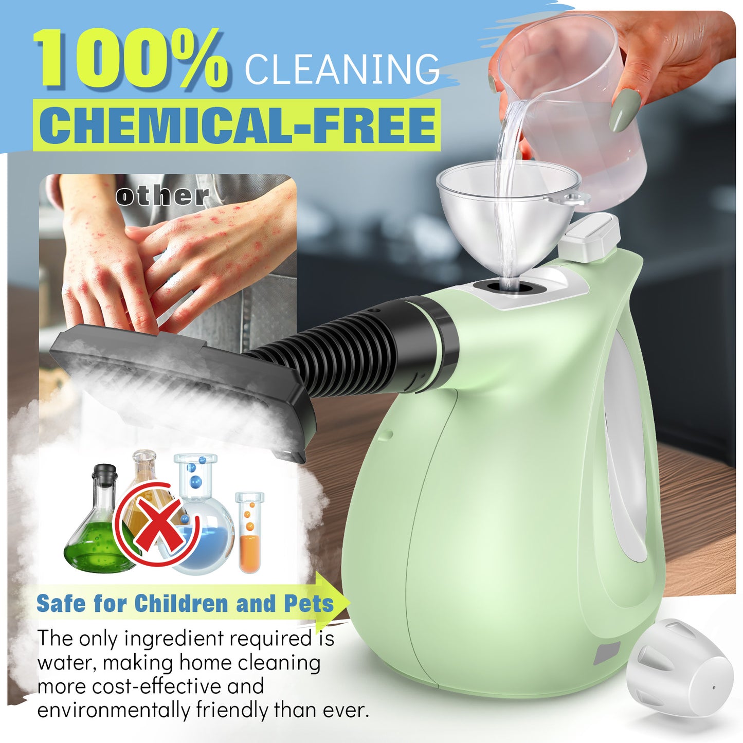 Steam Cleaner, Powerful Pressurized Multipurpose Steamer for Cleaning, Chemical-Free Multi-Surface Handheld Steam Cleaner with 11-Piece Accessory for Home, Furniture, Upholstery, Couch, Tile and Car