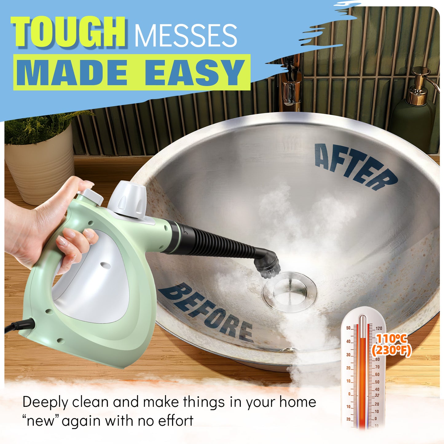 Steam Cleaner, Powerful Pressurized Multipurpose Steamer for Cleaning, Chemical-Free Multi-Surface Handheld Steam Cleaner with 11-Piece Accessory for Home, Furniture, Upholstery, Couch, Tile and Car
