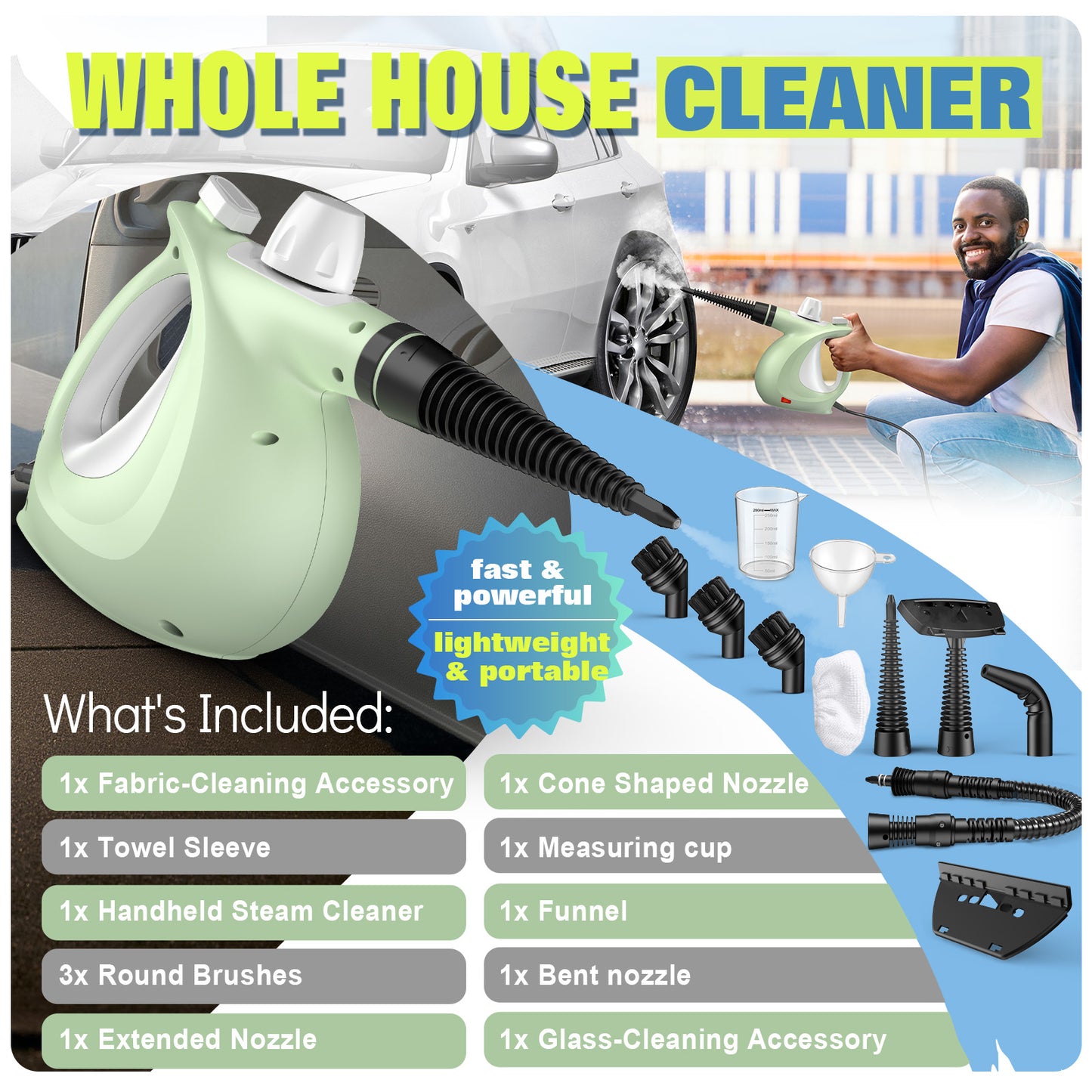Steam Cleaner, Powerful Pressurized Multipurpose Steamer for Cleaning, Chemical-Free Multi-Surface Handheld Steam Cleaner with 11-Piece Accessory for Home, Furniture, Upholstery, Couch, Tile and Car